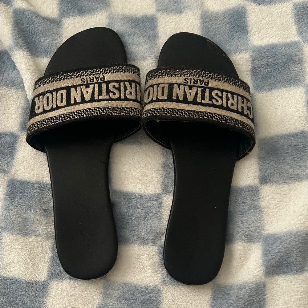 Dior Black and Tan Slide Sandals